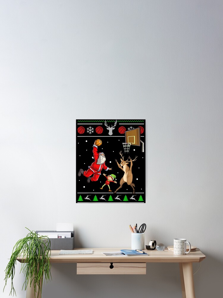 Basketball Christmas Ugly Sweater Dunking Santa And Reindeer T-Shirt Basketball Christmas Ugly Sweater Dunking Santa And Reindeer T-Shirt