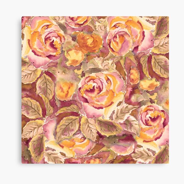 Watercolor Hand-Painted Red Yellow Autumn Fall Roses Canvas Print