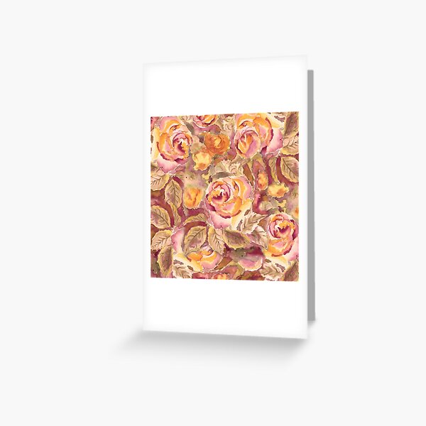 Watercolor Hand-Painted Red Yellow Autumn Fall Roses Greeting Card