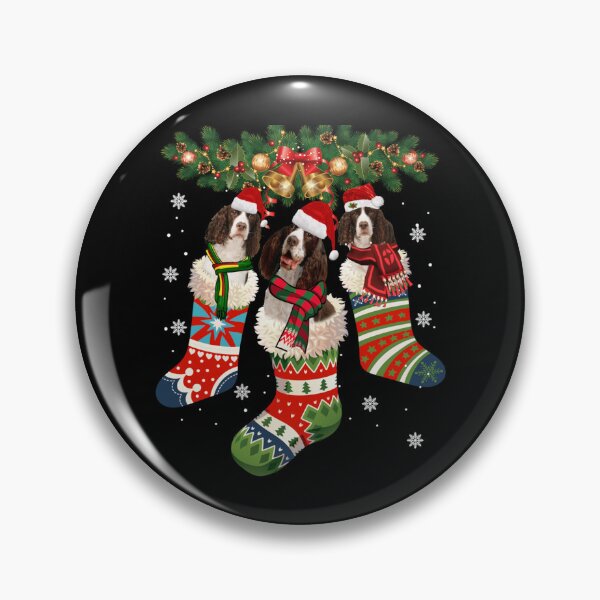 Item preview, Three english springer spaniel in sock christmas santa hat  designed and sold by GomeThomas.