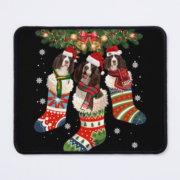 Item preview, Three english springer spaniel in sock christmas santa hat  designed and sold by GomeThomas.