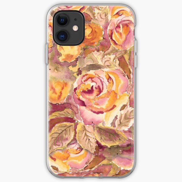 Watercolor Hand-Painted Red Yellow Autumn Fall Roses iPhone Soft Case