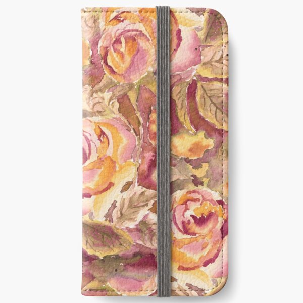 Watercolor Hand-Painted Red Yellow Autumn Fall Roses iPhone Wallet