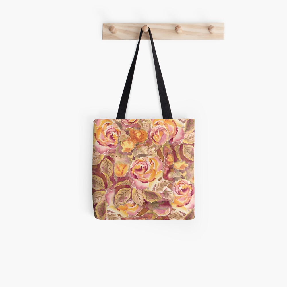 Watercolor Hand-Painted Red Yellow Autumn Fall Roses Tote Bag