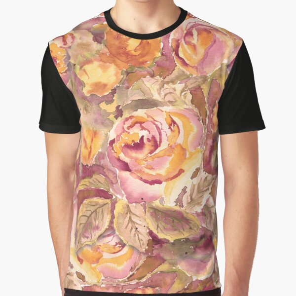 Watercolor Hand-Painted Red Yellow Autumn Fall Roses Graphic T-Shirt