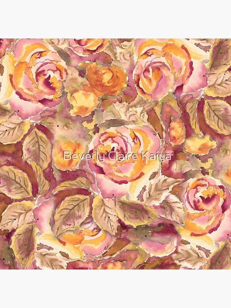 Watercolor Hand-Painted Red Yellow Autumn Fall Roses by beverlyclaire