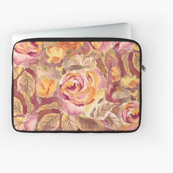 Watercolor Hand-Painted Red Yellow Autumn Fall Roses Laptop Sleeve