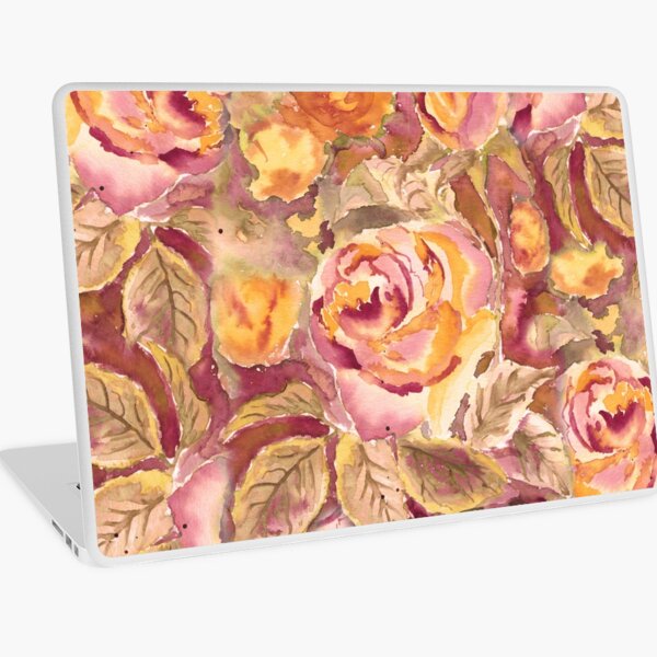 Watercolor Hand-Painted Red Yellow Autumn Fall Roses Laptop Skin