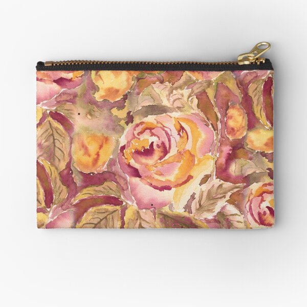 Watercolor Hand-Painted Red Yellow Autumn Fall Roses Zipper Pouch