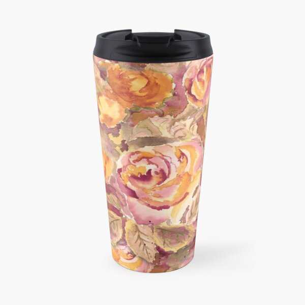 Watercolor Hand-Painted Red Yellow Autumn Fall Roses Travel Mug