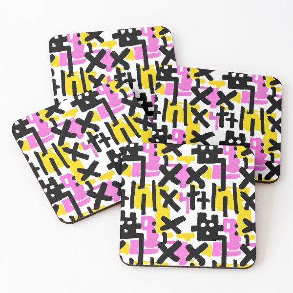 Item preview, Crosses and Lines - Abstract Pop Art - Black, Pink, Yellow, and White designed and sold by Inomaly Art.