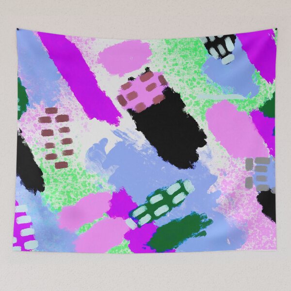 Item preview, Lilac, Purple, Black, Green, Blue and White Brushstrokes of Paint Pattern, Squares - Modern Art designed and sold by theprintedclub.