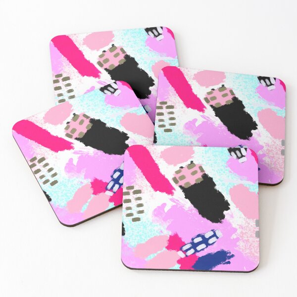 Item preview, Pink, Purple, White, Black, Baby Blue, Lilac and Blue Brushstrokes of Paint Pattern, Squares - Modern Art designed and sold by theprintedclub.
