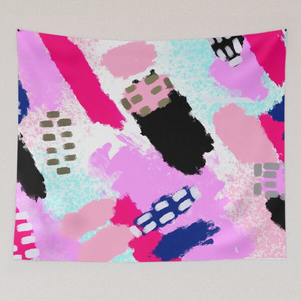 Item preview, Pink, Purple, White, Black, Baby Blue, Lilac and Blue Brushstrokes of Paint Pattern, Squares - Modern Art designed and sold by theprintedclub.