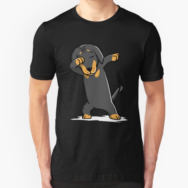 Dabbing Dachshund Funny Doxie Slim Fit T-Shirt