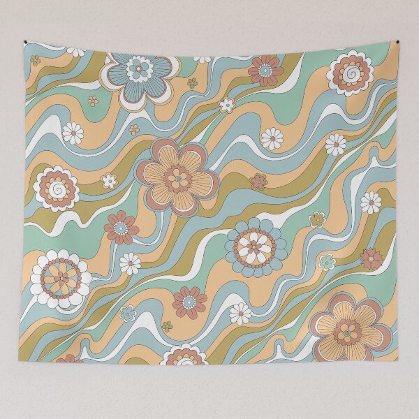 Item preview, Retro floral swirl 70s pattern designed and sold by ReneMagritteArt.