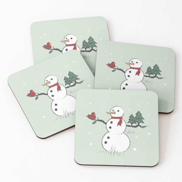 Item preview, Snowman Holding Red Bird and Pine Trees Seasonal Holiday designed and sold by vron615.