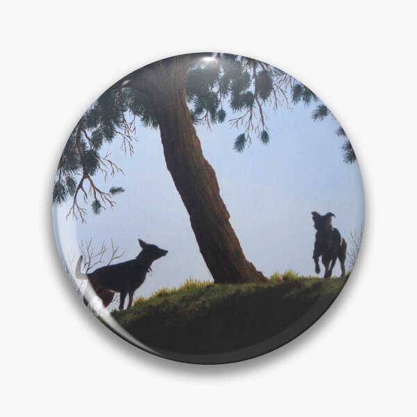 Item preview, cone tree on hillside with dogs playing   designed and sold by pollywolly.
