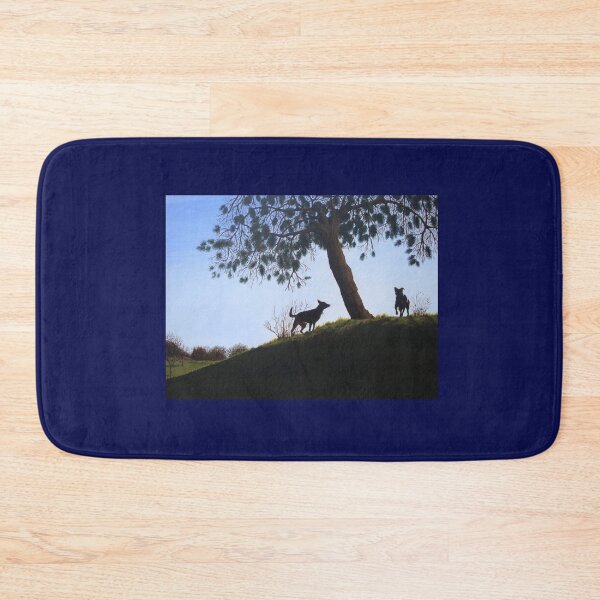 Item preview, cone tree on hillside with dogs playing   designed and sold by pollywolly.