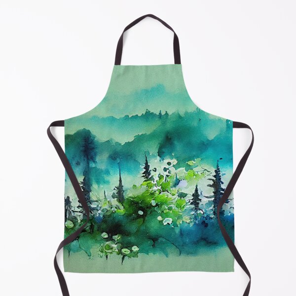 Item preview, Greeny blue moody forest in fog in loose watercolor style with small cute floral elements designed and sold by aricutcia.
