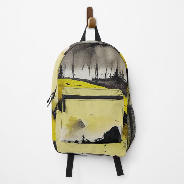 Item preview, Moody yellow black palete ink watercolor style landscape with mountains and pine forest designed and sold by aricutcia.
