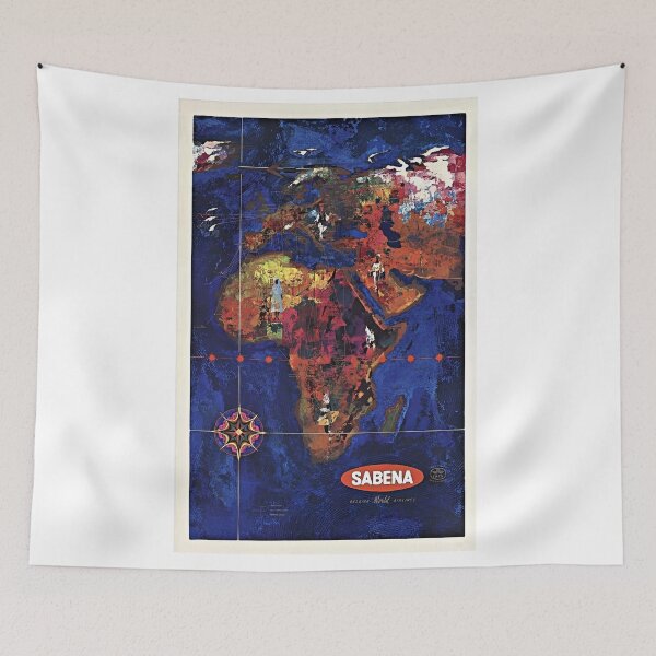 Aperçu de l'œuvre SABENA World Map Vintage Travel Poster 70's créée et vendue par Mitch-Angelo.