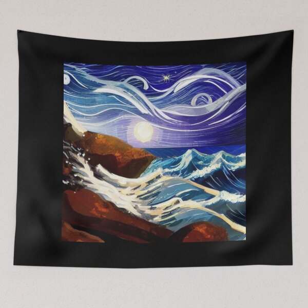 Item preview, Ocean Waves Moonlight Painting Series - Painting 11 -Throw Pillows and Prints.  designed and sold by ScatterHub.
