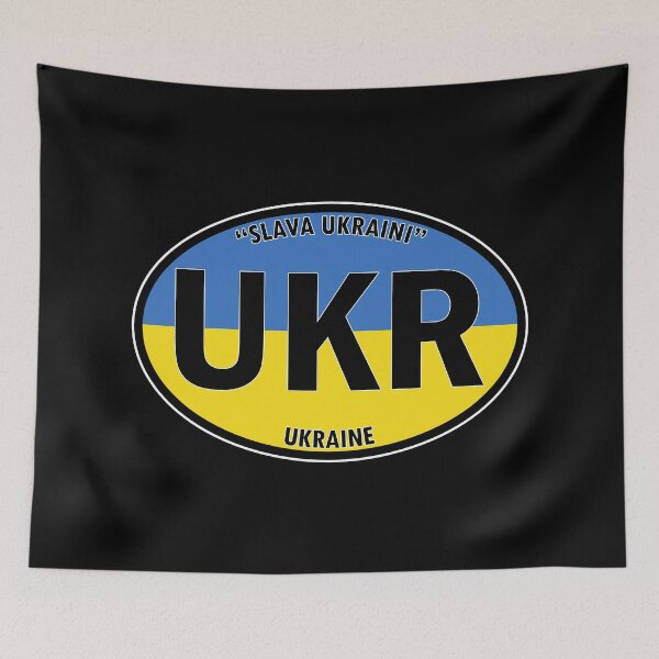 Item preview, UKR - Ukraine "Slava Ukraini" (meaning Glory to Ukraine) Oval Travel Bumper Sticker for your Car or Luggage.  designed and sold by BBTravels.