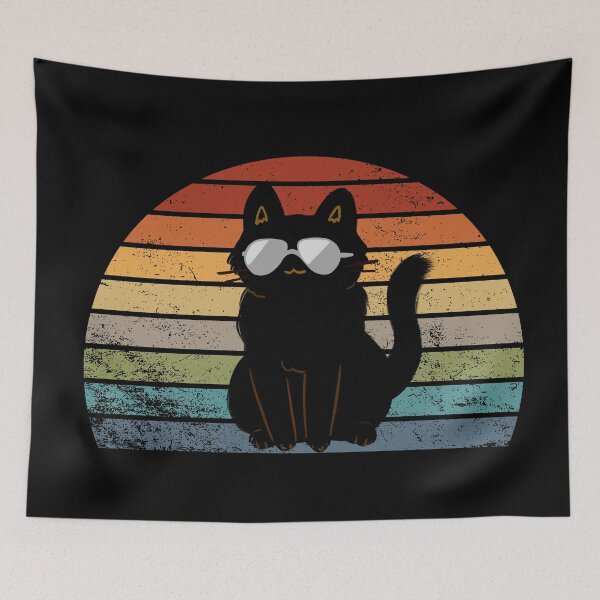 Item preview, Cat Cat Retro Classic Vintage Sunset Rainbow designed and sold by luckymooninc.