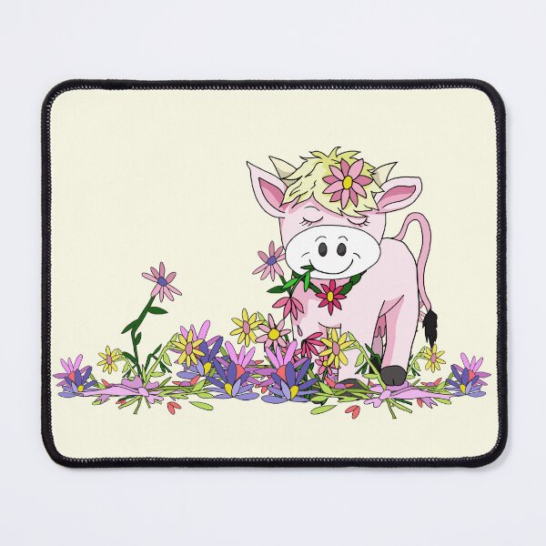 Item preview, cartoon cow eating flowers designed and sold by BeingNow.