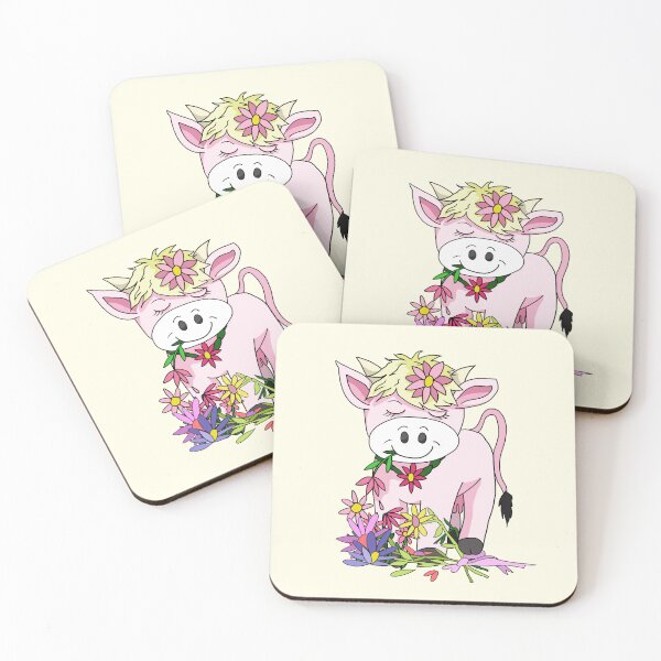 Item preview, cartoon cow eating flowers designed and sold by BeingNow.