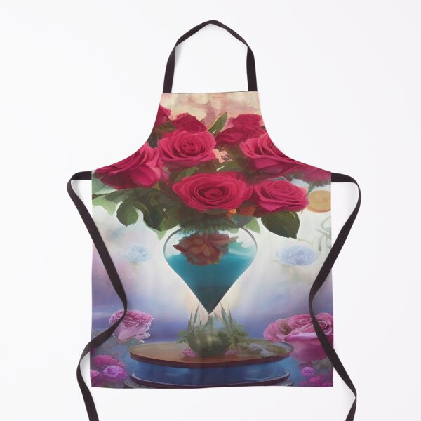 Item preview, red roses in a beautiful glass vase on a background of pink roses designed and sold by ValleyDream.