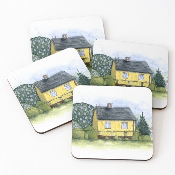 Item preview, Old Yellow Country Cottage with a Wayside Shrine designed and sold by AlicjaCurioseur.