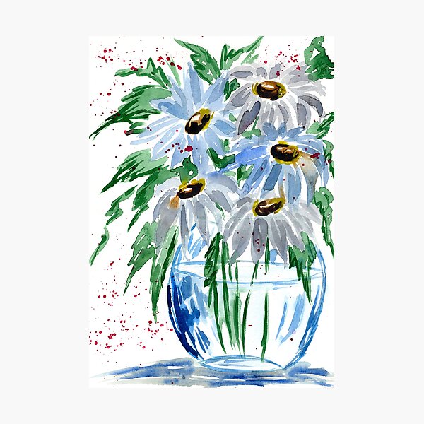 Delicate watercolor daisies bouquet art Photographic Print