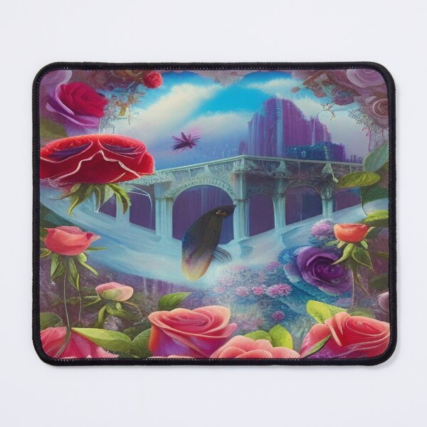 Item preview, Red roses on the background of the bridge and the mythical city designed and sold by ValleyDream.