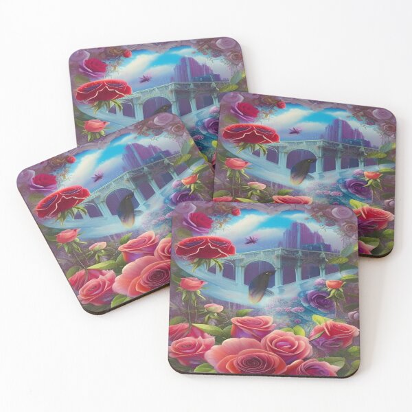 Item preview, Red roses on the background of the bridge and the mythical city designed and sold by ValleyDream.