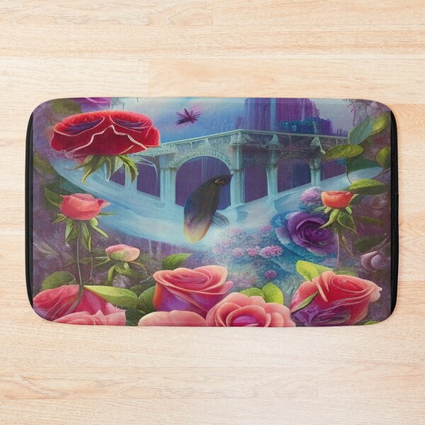 Item preview, Red roses on the background of the bridge and the mythical city designed and sold by ValleyDream.