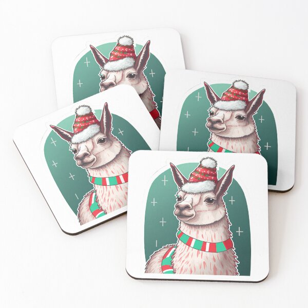 Aperçu de l'œuvre Lama de Noël avec bonnet et écharpe de Père Noël rouge et vert créée et vendue par Victorsju.
