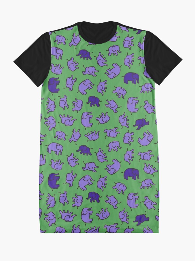 Alternate view of Elephants - Lilac and Blue on Green - cute, fun pattern by Cecca Designs Graphic T-Shirt Dress