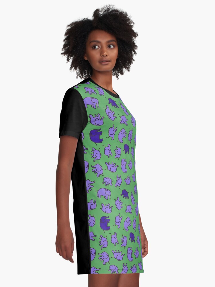 Alternate view of Elephants - Lilac and Blue on Green - cute, fun pattern by Cecca Designs Graphic T-Shirt Dress
