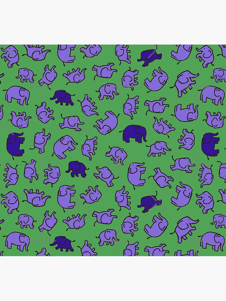 Elephants - Lilac and Blue on Green - cute, fun pattern by Cecca Designs by Cecca-Designs