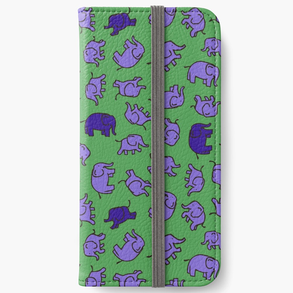 Elephants - Lilac and Blue on Green - cute, fun pattern by Cecca Designs iPhone Wallet
