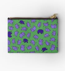 Elephants - Lilac and Blue on Green - cute, fun pattern by Cecca Designs Studio Pouch