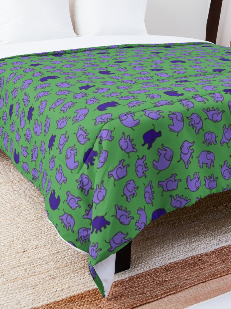 Alternate view of Elephants - Lilac and Blue on Green - cute, fun pattern by Cecca Designs Comforter