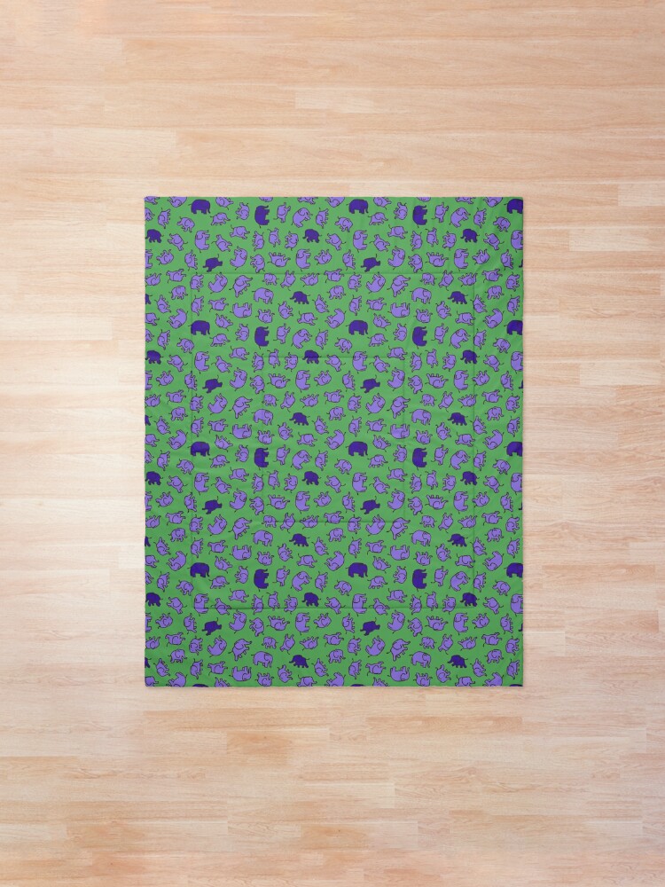 Alternate view of Elephants - Lilac and Blue on Green - cute, fun pattern by Cecca Designs Comforter