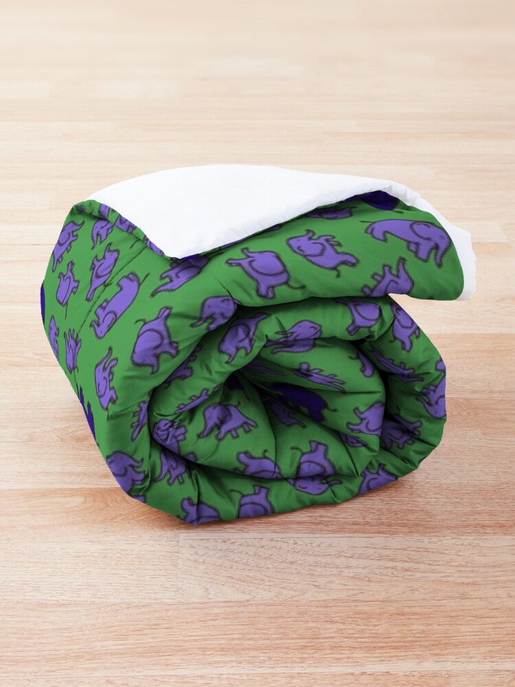 Alternate view of Elephants - Lilac and Blue on Green - cute, fun pattern by Cecca Designs Comforter