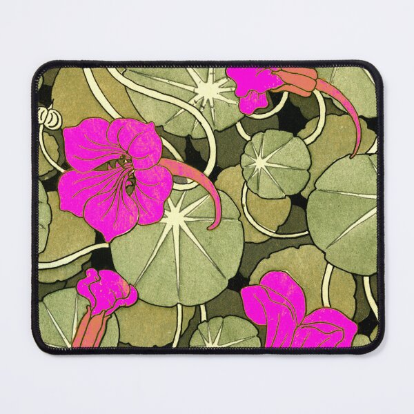 Item preview, PINK FUCHSIA NASTURTIUM FLOWERS,GREEN LEAVES Art Nouveau Floral designed and sold by BulganLumini.