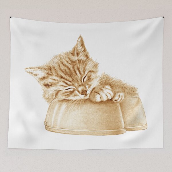Item preview, Kitten asleep in bowl - brown colorized version designed and sold by SylvieG18.