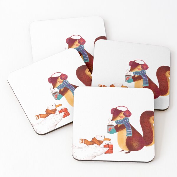 Item preview, Watercolor Christmas polar squirrel with hot coco and running duck designed and sold by Vivian Mandehwe.
