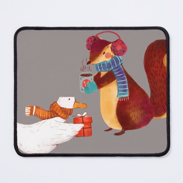 Item preview, Watercolor Christmas polar squirrel with hot coco and running duck designed and sold by Vivian Mandehwe.